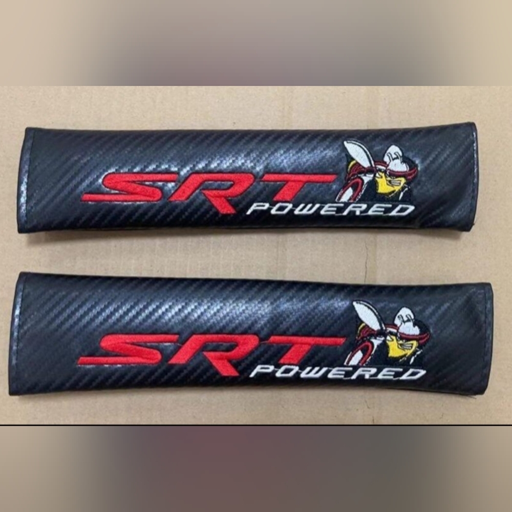 2 embroidered Scat pack SRT powered seat belt pads Straps Covers Universal Fit